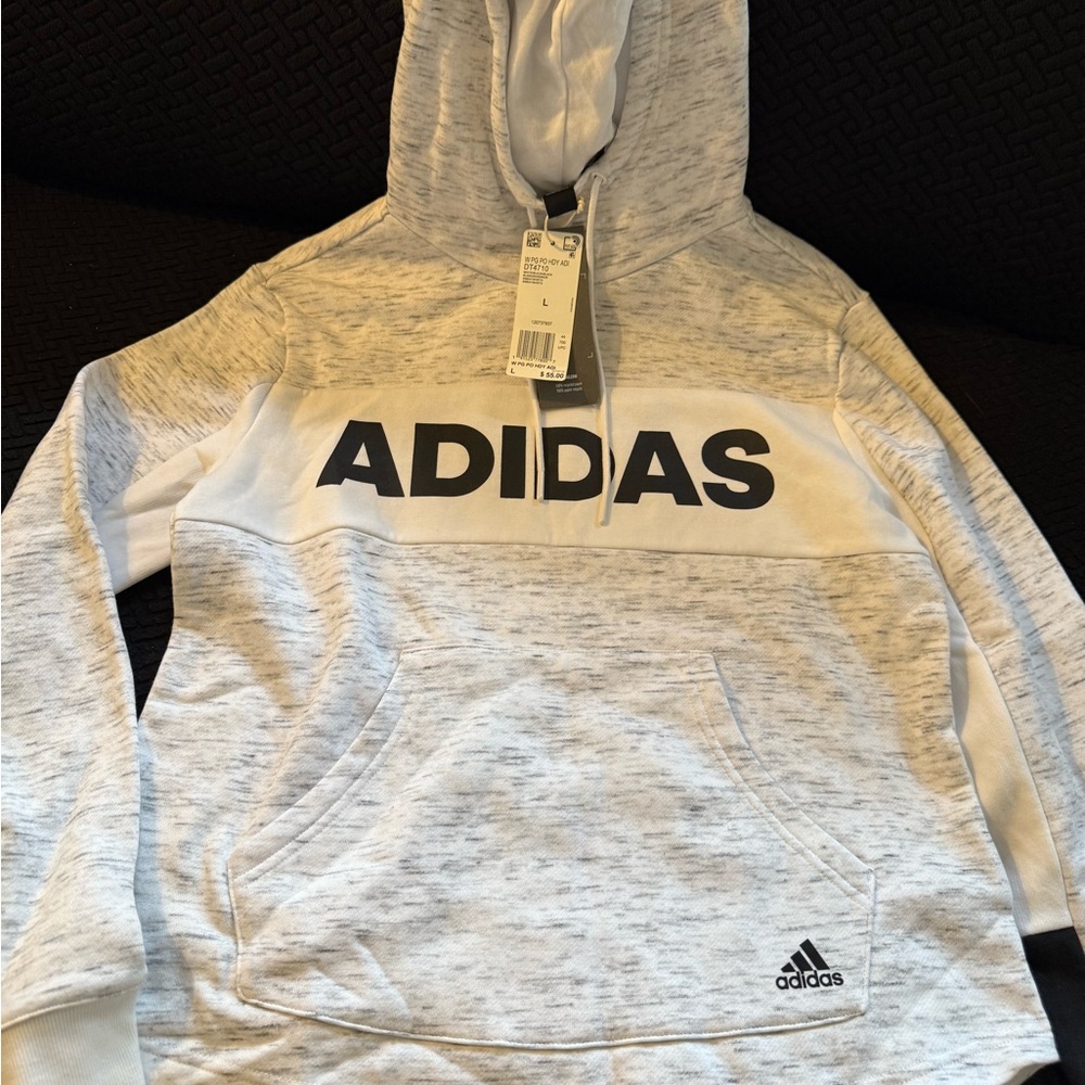 Adidas Heathered Gray Hoodie with Black Logo - Picture 5 of 5